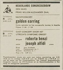 Golden Earring show ad April 04, 1970 Den Haag - Congresgebouw